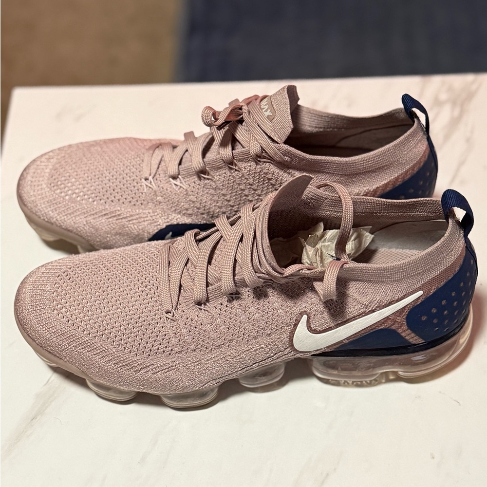 Nike Men's VaporMax Athletic Shoes in Light Pink and Dark Blue
